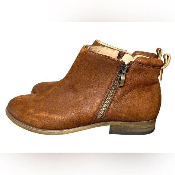 Franco Sarto Keegan Oiled Distressed Leather Ankle Booties Chestnut Brown SZ‎ 10 - Picture 3 of 8